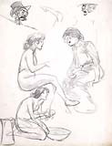 THEOPHILE STEINLEN, Studies of Figures, black chalk